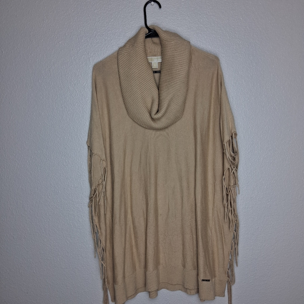 Michael By Michael Kors Womens Tan Poncho With Side Fringe Size L